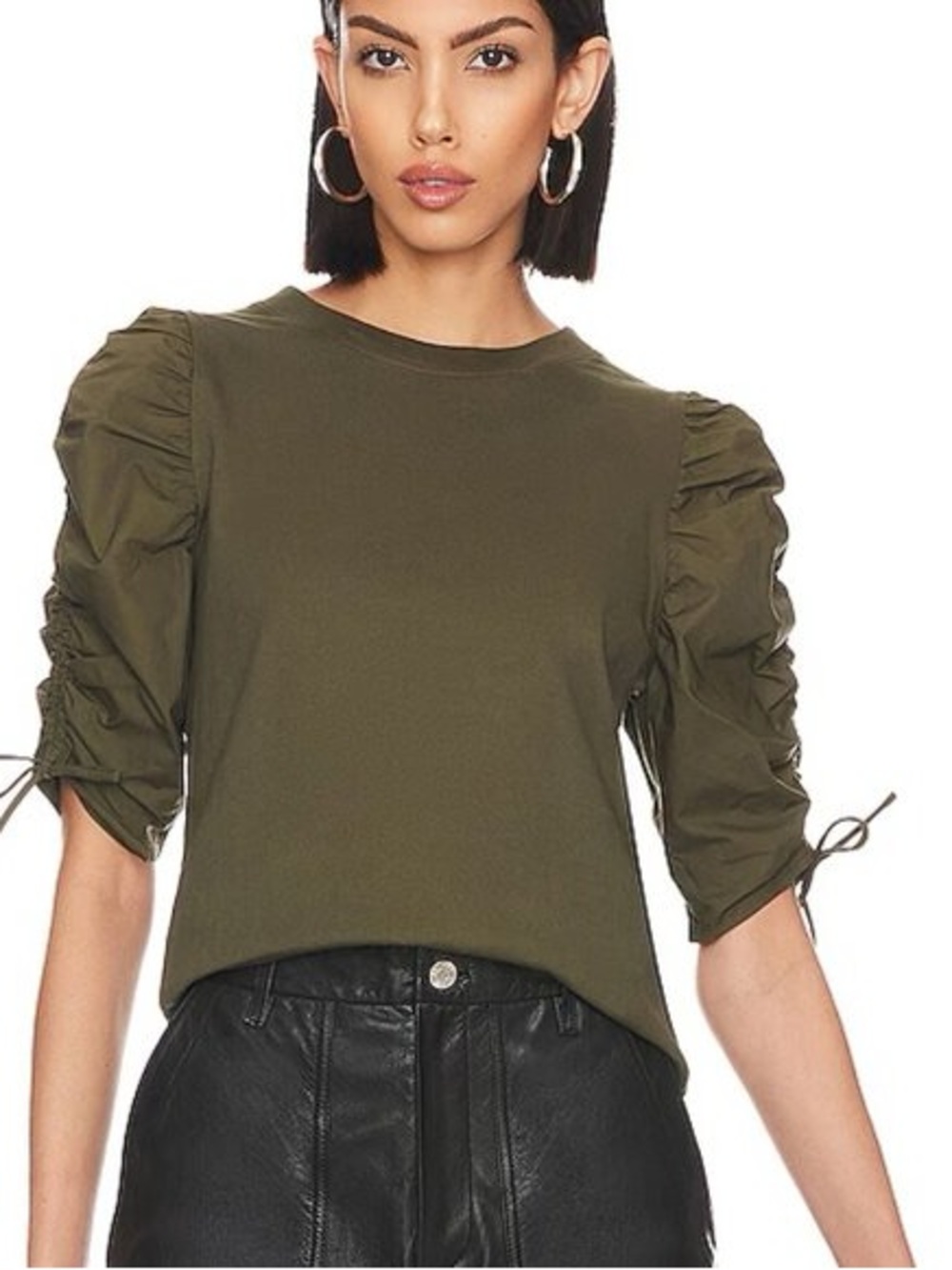 FRAME Denim FRAME Ruched Tie Sleeve Tee - size XL